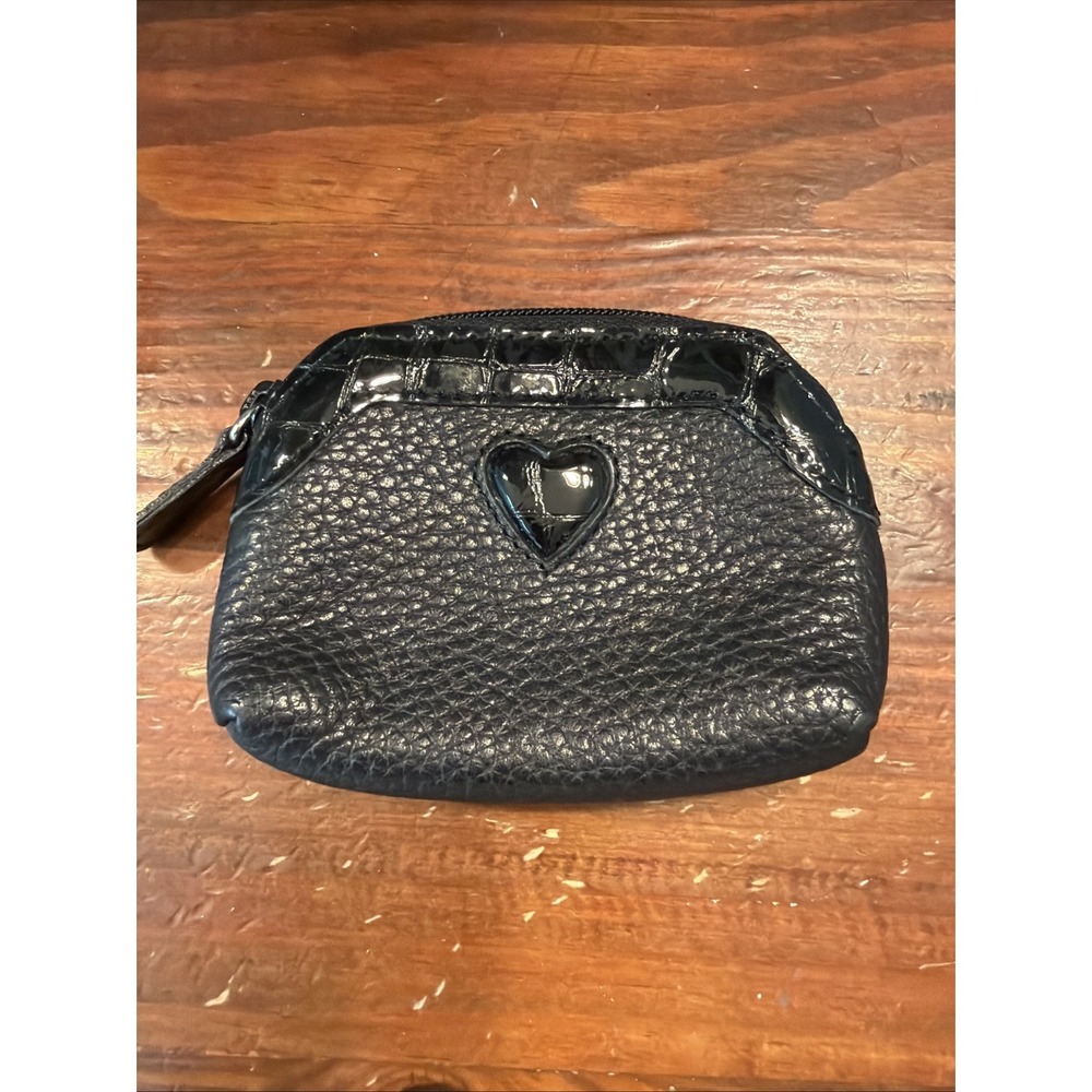 BRIGHTON Pebbled Leather Micro Mini Coin Purse Heart Change Black TINY CUTE